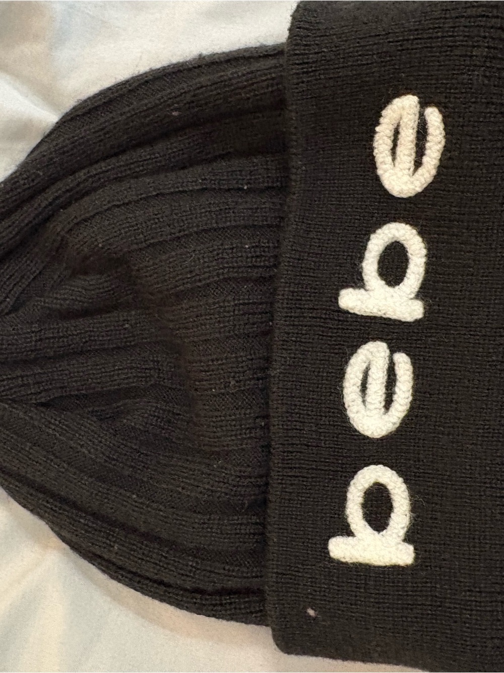 bebe Black Ribbed Knit Beanie with White Logo
